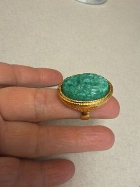 Avon Gold-Tone Ring with Carved Teal-Green Stone
